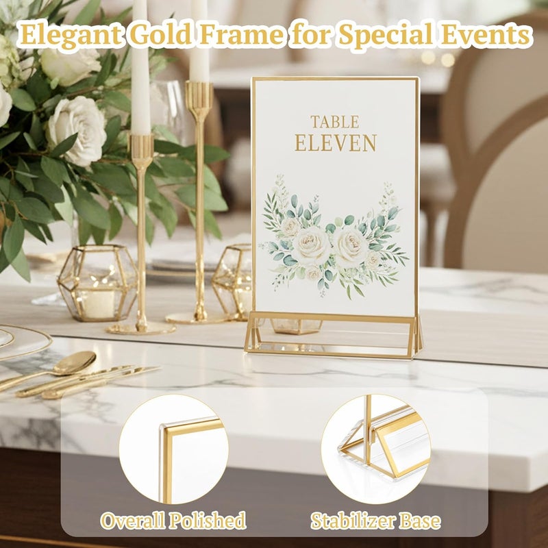 EHWINE 6 Pack Acrylic Sign Holder 4 x 6, Double Sided Gold Picture Frame Stand up Table Top Sign Holders, Clear Display Stand Menu Flyer Holder for Wedding Party - Image 4